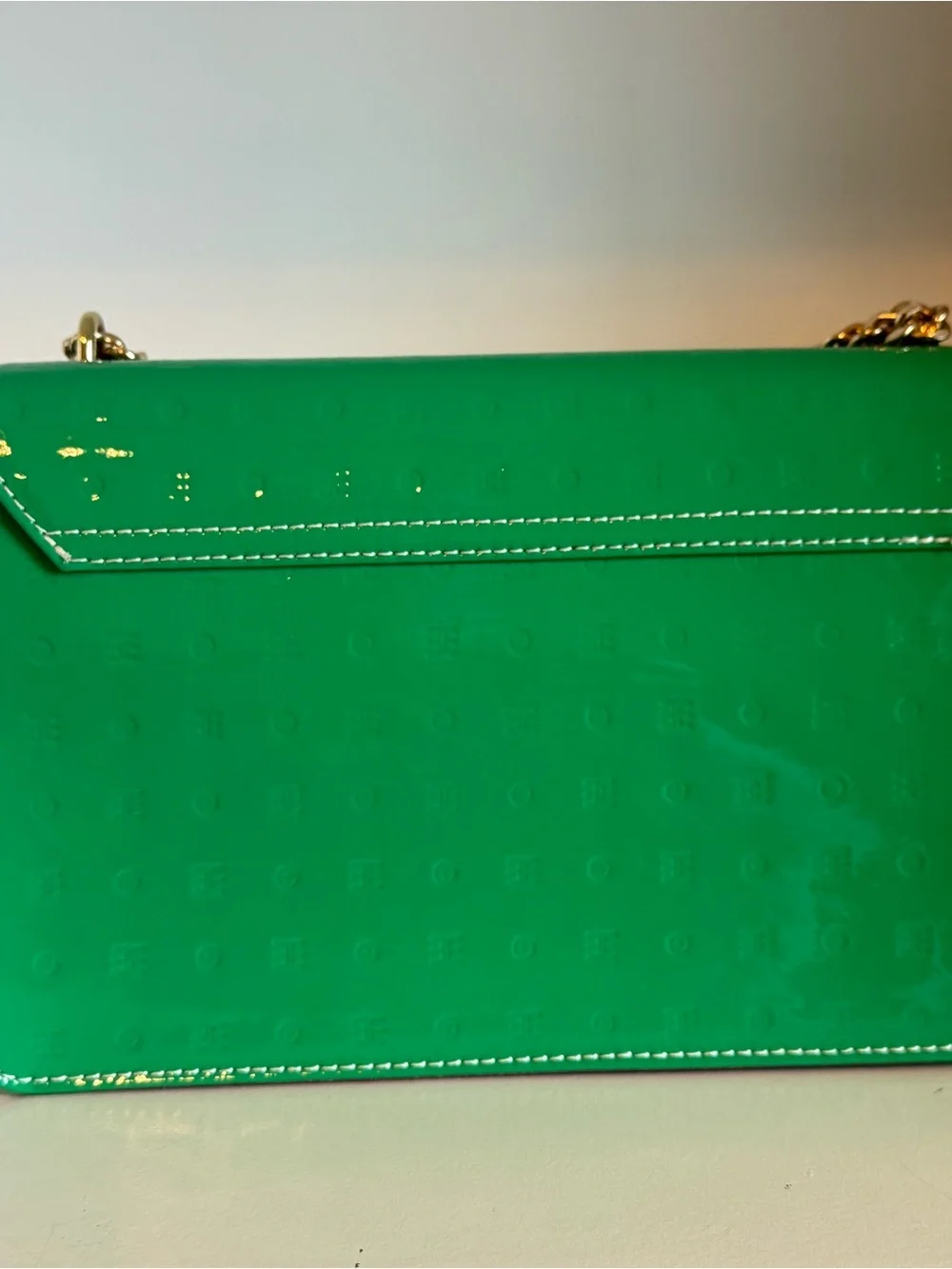 Arcadia Emerald Green Patent Leather Chain Crossbody Bag - Picture 2 of 3